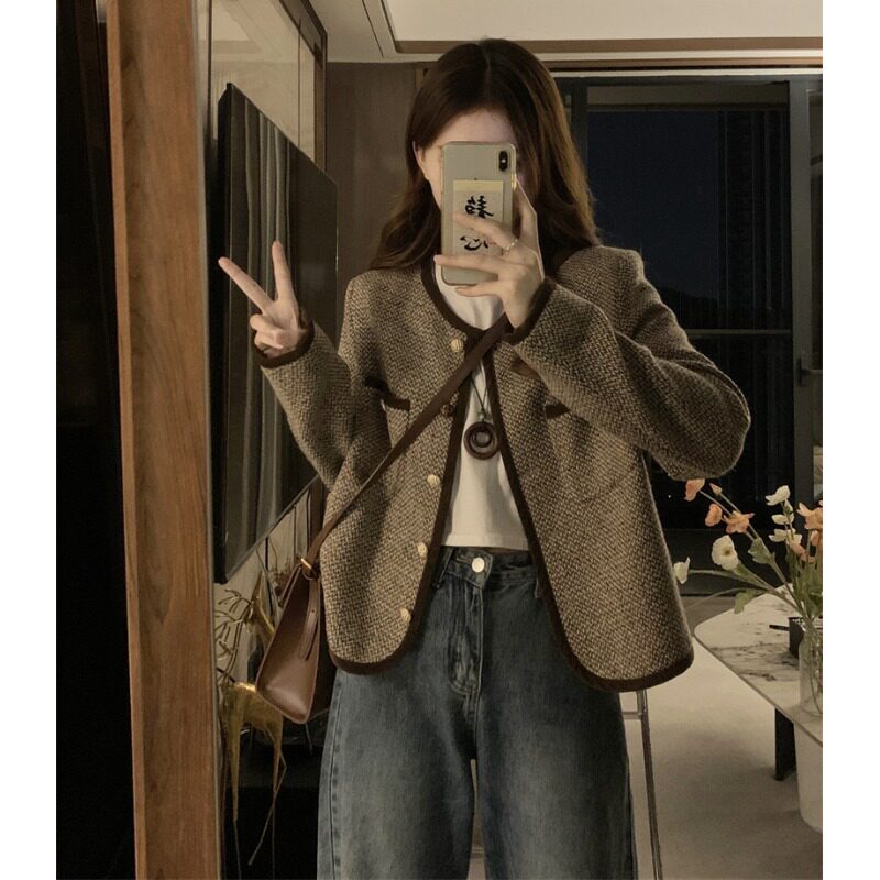 速发大码秋冬粗胖呢短高外套花妹妹小个子气质款级感上衣
