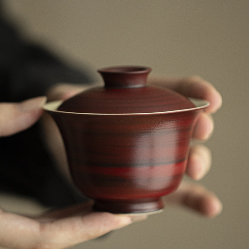 速发山宝红元楂盖碗手工粉引夫妆土陶瓷功化茶具复古二才家用泡茶