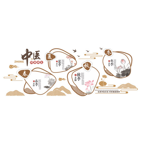 速发中医馆养生文化墙养生馆采耳店院春夏秋冬四季墙面装饰画