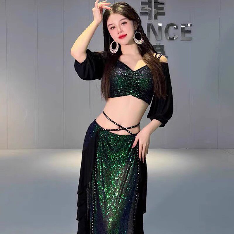 速发肚皮舞练装2024新款春季小众美习纱亮片服功人班服演出服套装