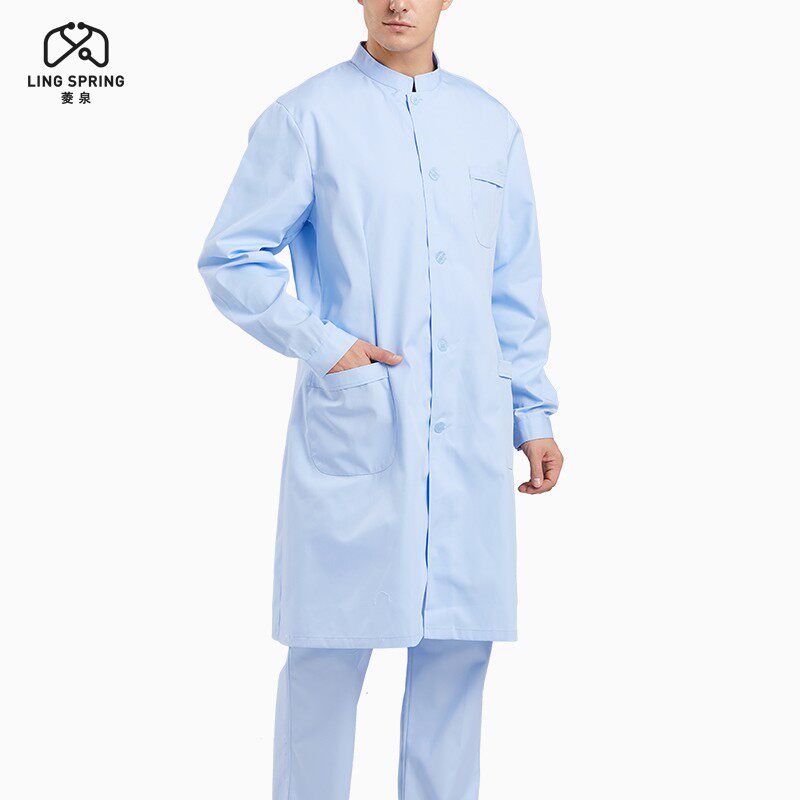 速发【医生工作服】立领白大褂男款长袖工作色口服蓝腔医生服