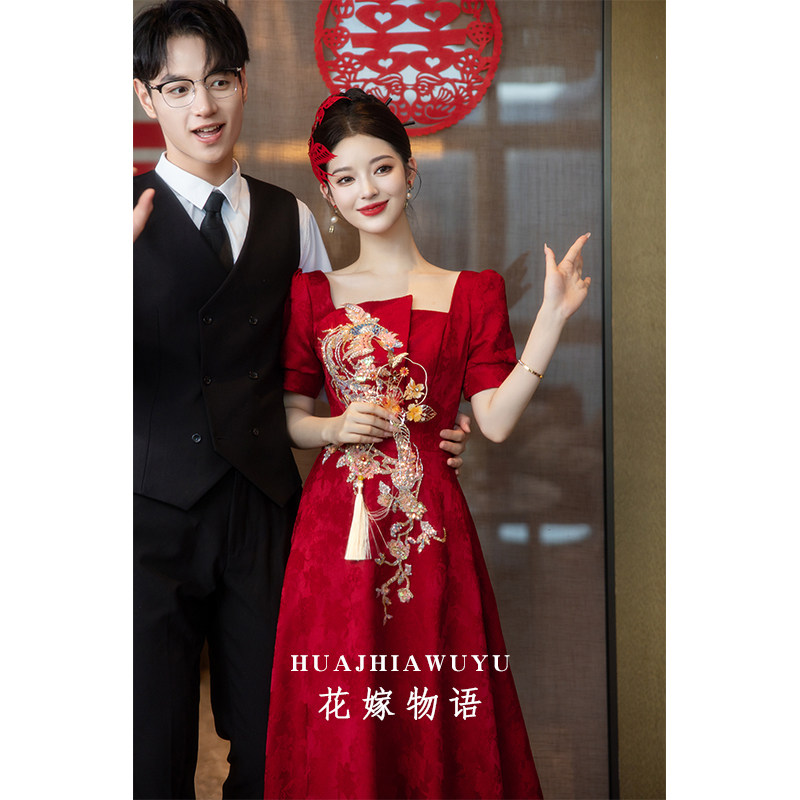 速发酒红色新娘晚酒服2婚24新款新中式订0敬礼服高级感出阁宴连衣
