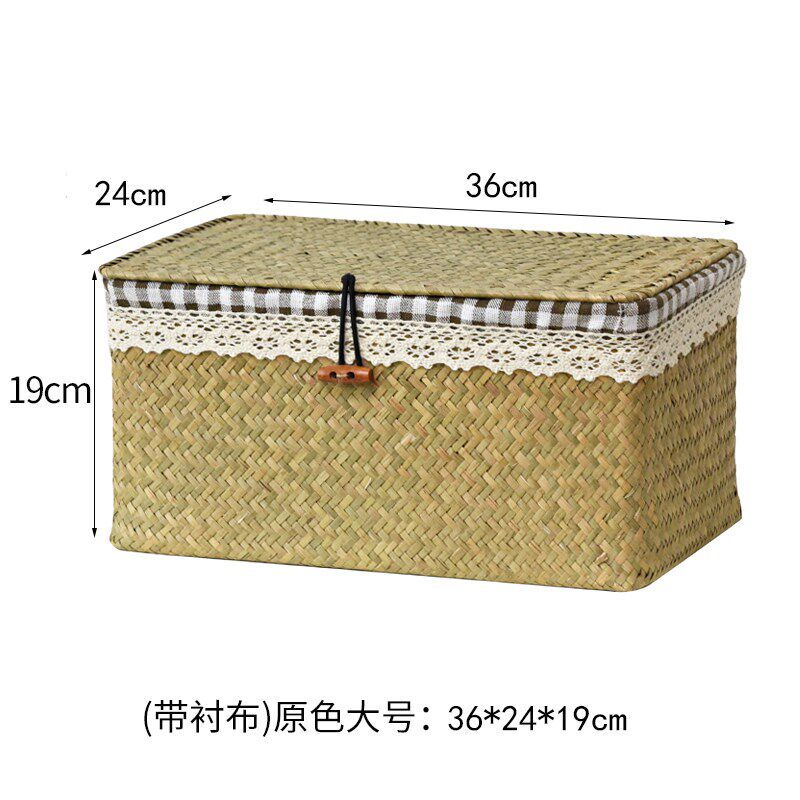 速发编织竹筐海草竹编收纳盒竹箱子复古篮筐藤编竹篮竹盒子草编收