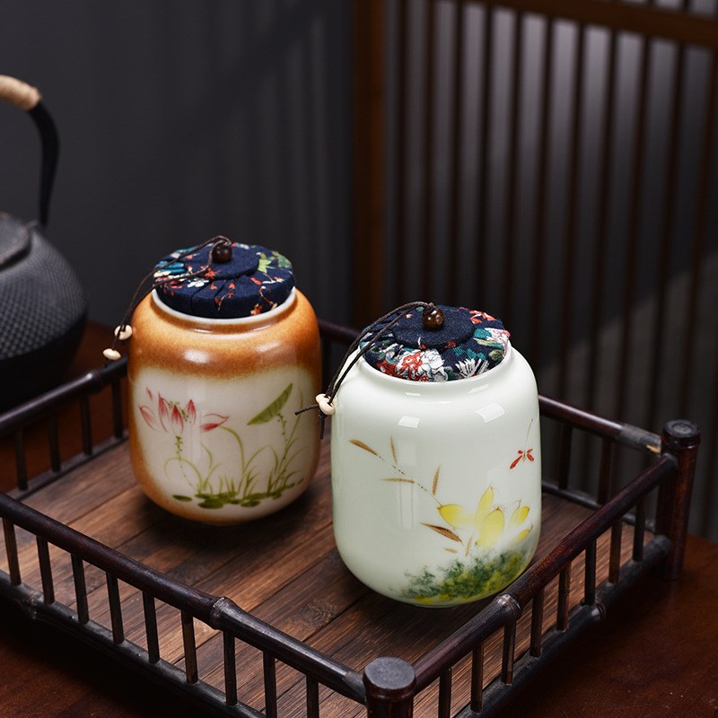 速发春茶茶叶罐手防陶瓷大小号储物罐封用普洱茶密家罐绘潮礼品lo