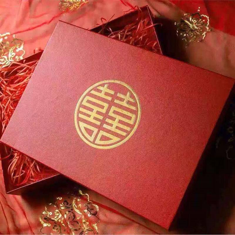 速发喜字礼盒团扇礼盒空盒伴手礼烫金天地盖锦盒扇架木制扇架
