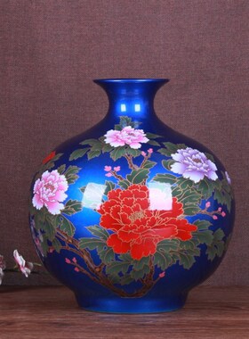 速发景德镇陶瓷水饰釉花开品贵蓝色石榴瓶花开富贵时尚装晶礼富摆