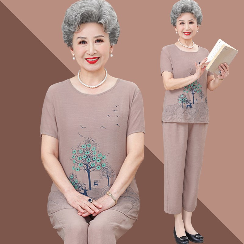 速发中老年人夏装奶奶睡衣棉绸套装妈妈夏季居家服老人太太衣服