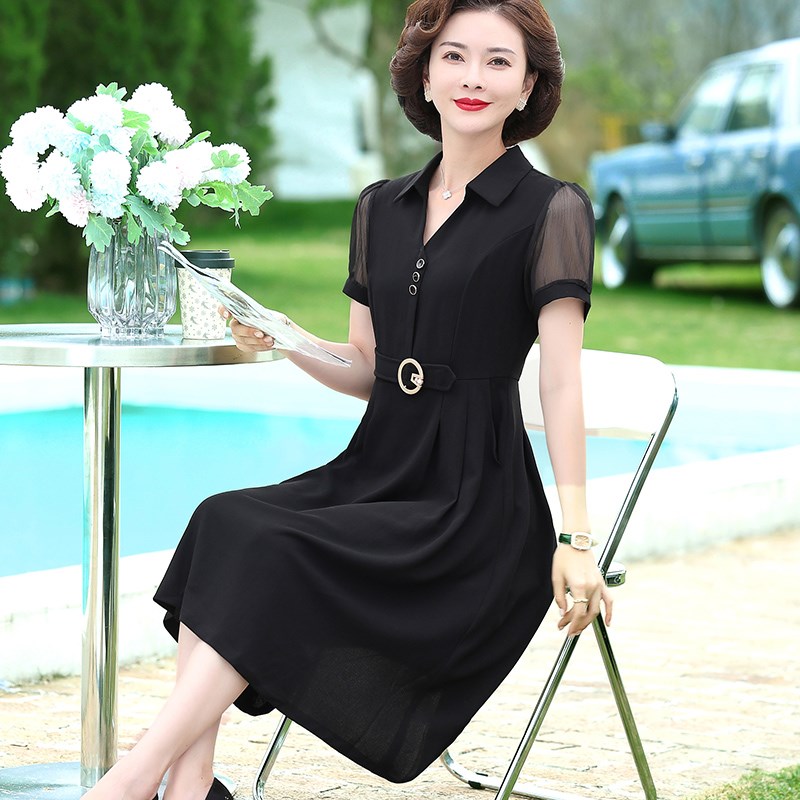 速发母亲节洋气年轻妈妈夏装时尚中长款连衣裙中老年气质收年中腰