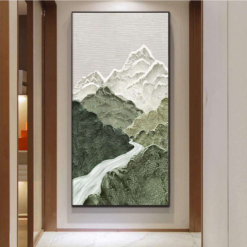 纯手绘砂岩肌理画立体玄关装饰画竖版走廊过道轻奢大气入户玄幻图片