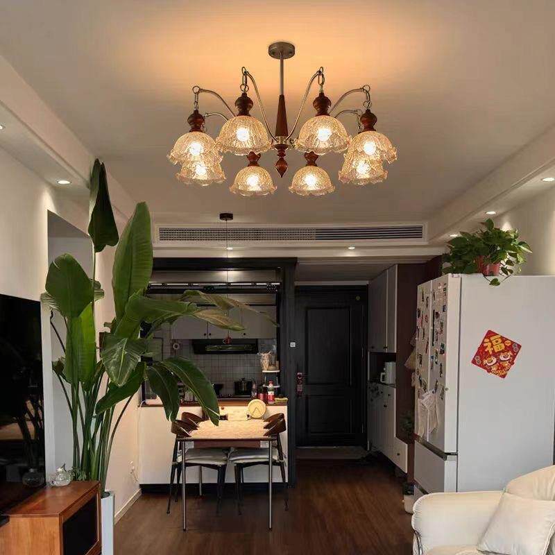 中古客厅冰裂纹南洋风法式复古胡桃色实木卧室餐厅大厅主灯具吊灯