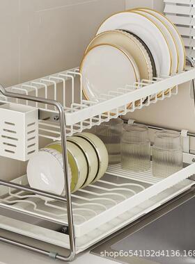 厨房碗沥盘水架家用台碟置面物架多功能CJO双层放碗筷收纳盒