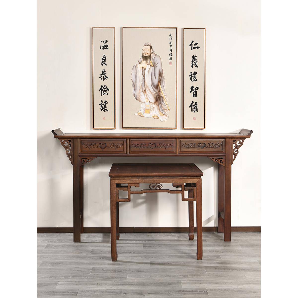 新中式堂供具桌条案实木农KNL村堂屋桌家中六件套八仙神台条几机