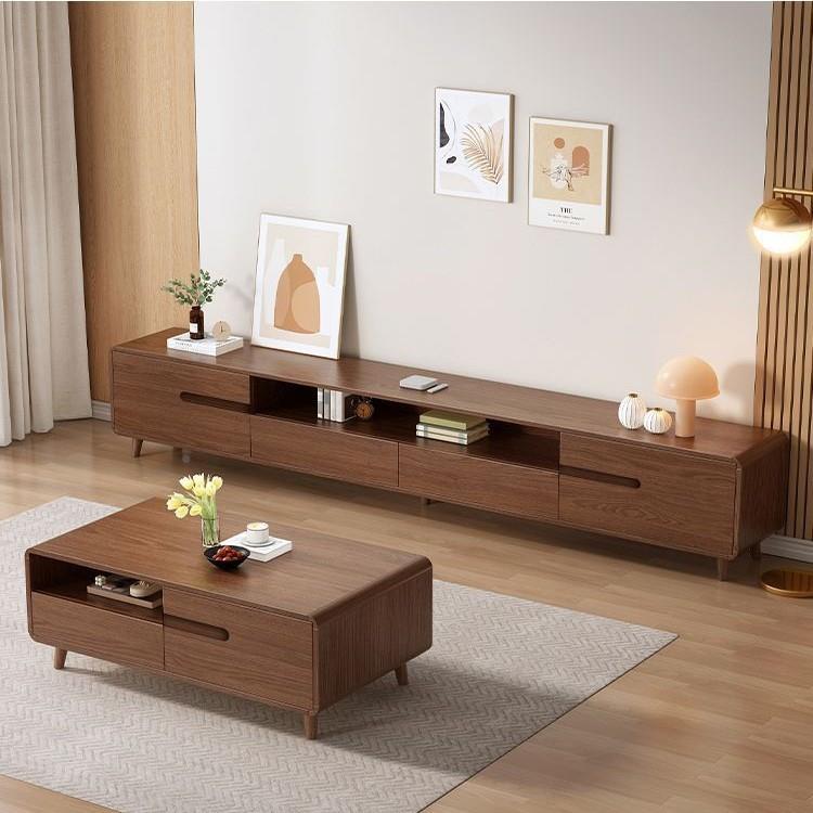 原木落电视柜茶几XOP地型组合套装小户客厅家现代简约胡桃色轻用