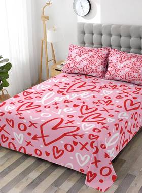 CL0006床笠四件套情人节舍粉色心柔爱软床笠卧客房宿室床上用品装