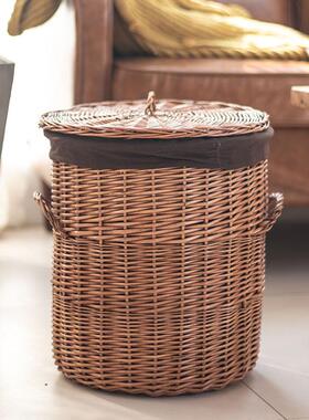 篮藤柳编衣带盖收纳篮玩具家VXE居脏衣篓收子脏洗衣篮手工编织纳