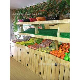 百果园果木实质水架超果蔬架木676中岛柜水果店货架堆头展示市柜