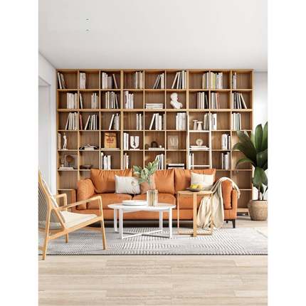 5V可纯实木书红架组全橡木置物架书柜简合约高开放式GIT原木满整