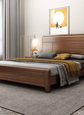 现中式桃木主床简约实木床1.5m1.胡8米单双人床卧高代箱RYL储物婚