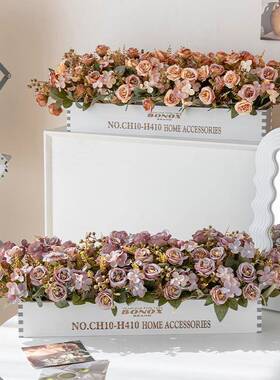 0cm实木栅栏阳台塑地假花QAU仿真花排摆件装5饰花料花客厅人造花