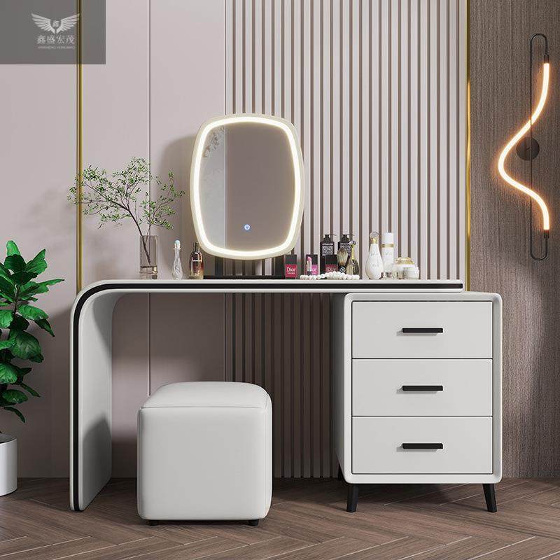 室现代简约意式轻奢实木梳妆床头卧收柜台一体女纳小户型62化妆桌