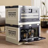 户家外露营折储叠箱汽车载后备443箱木盖野营野餐整盒理用物收纳