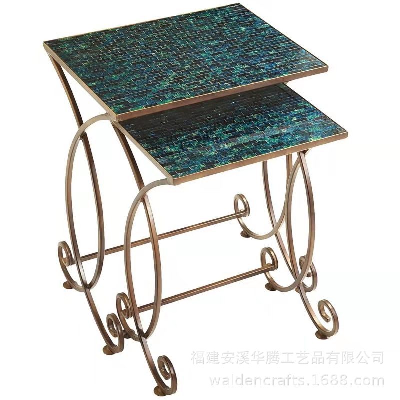 铁艺马赛克沙发边角桌花架2件套