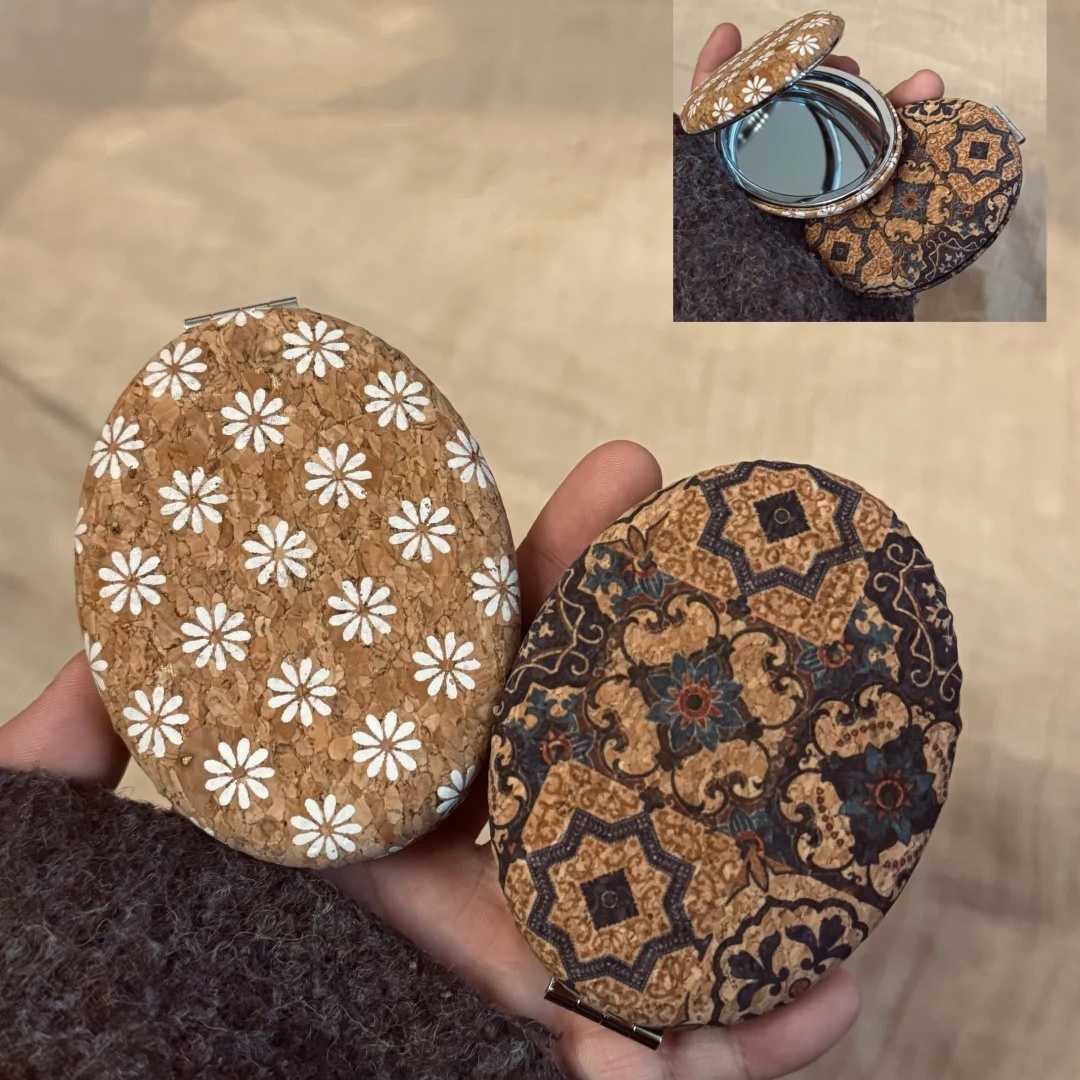 复古高级感随身镜子化妆镜可折叠双面放大镜便捷迷你简约中古椭圆