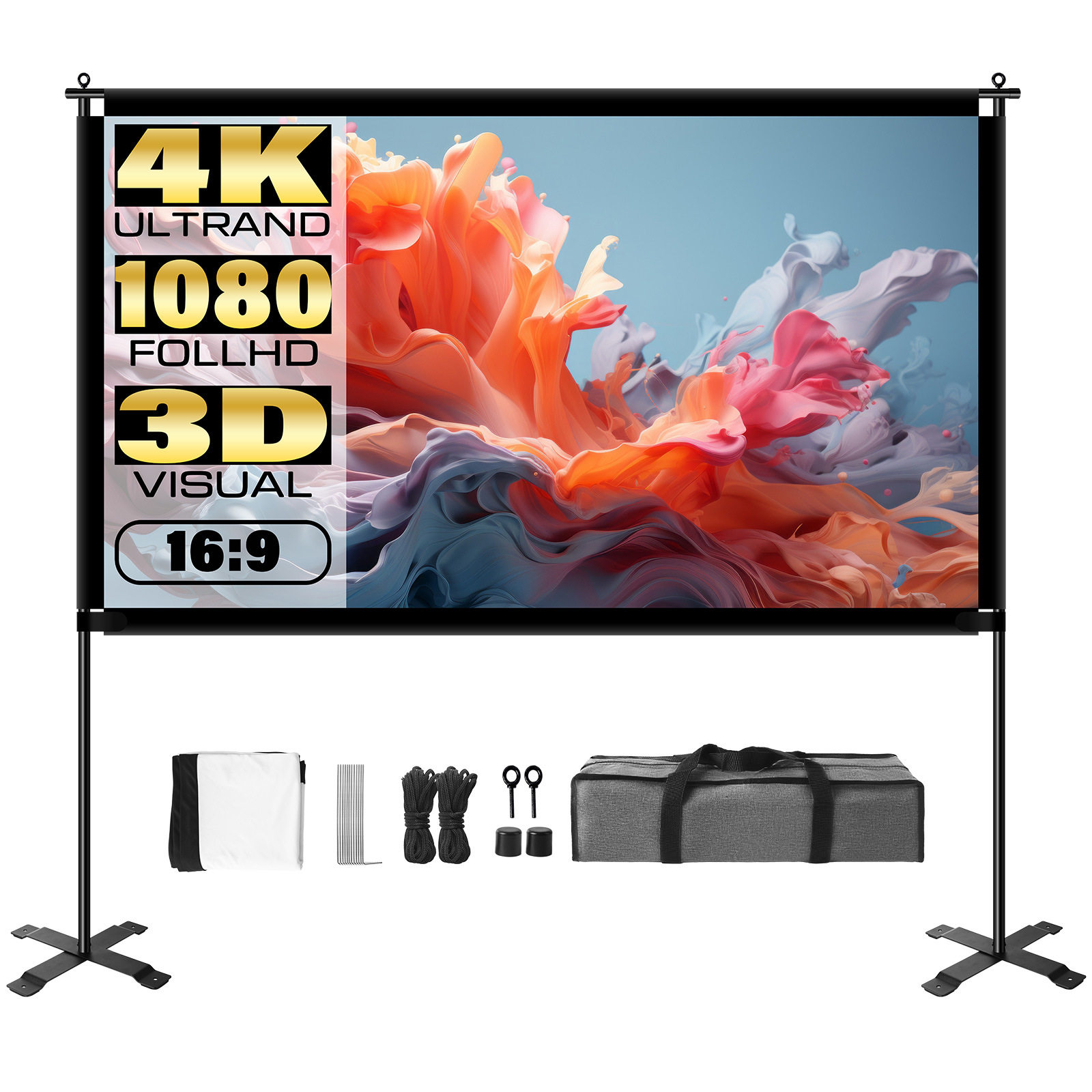 XIAOHUI双支架幕布跨境高超清4k投影仪专用布户外露营绳固定幕布