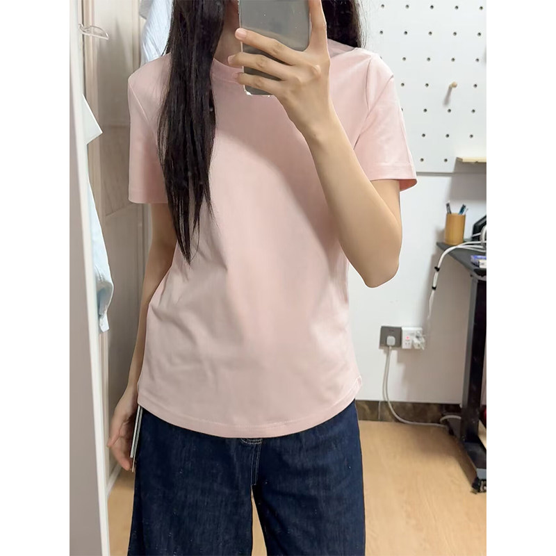 粉色韩版正肩基础款纯色圆领短袖T恤女2026夏季新款修身显瘦上衣,女装/女士精品,T恤,淘宝优惠券,粉丝福利购,淘宝优惠卷