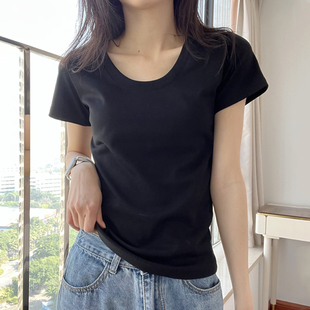 纯色圆领正肩短袖t恤女2025夏季新基础款款修身显瘦简约百搭上衣