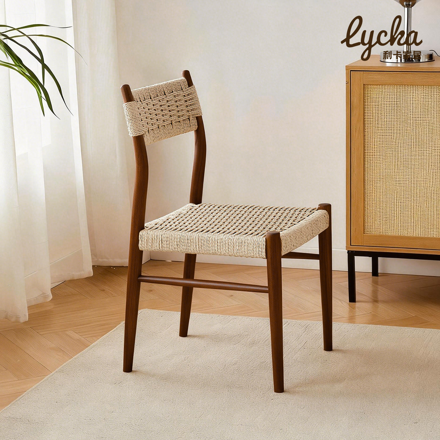 北欧实木餐椅书桌椅中古风绳编靠背椅家用简约休闲椅藤编餐厅椅子,住宅家具,餐椅,淘宝优惠券,粉丝福利购,淘宝优惠卷