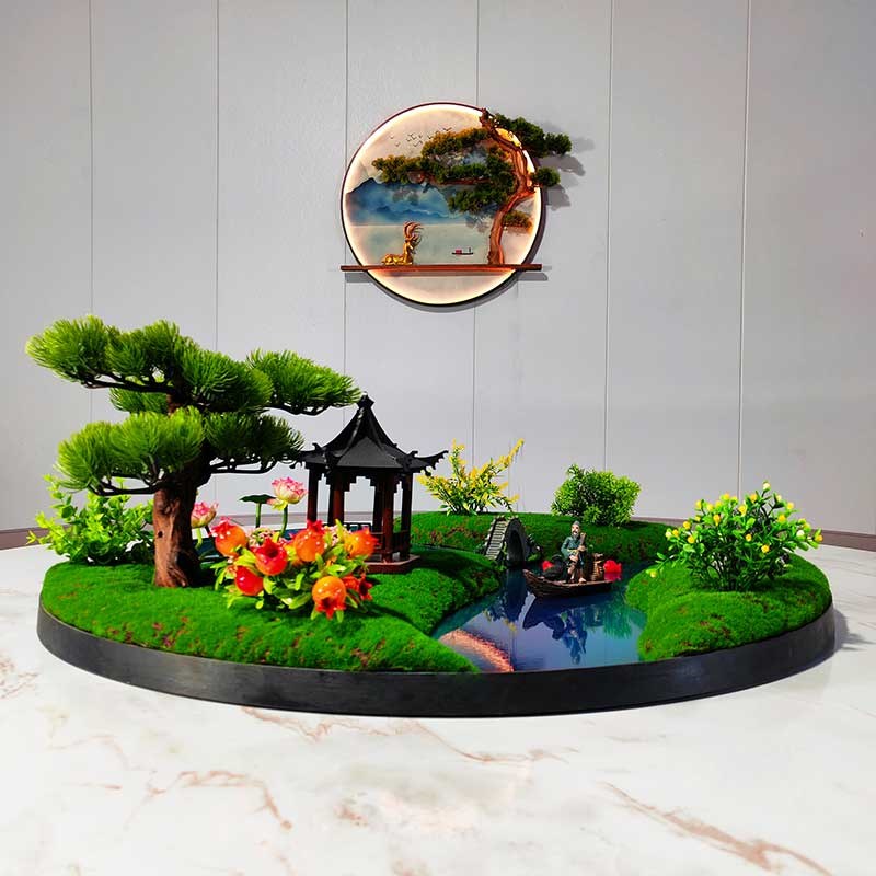 热销酒店圆桌转盘中间摆花餐桌仿真苔藓装饰品假花景观造景餐桌花