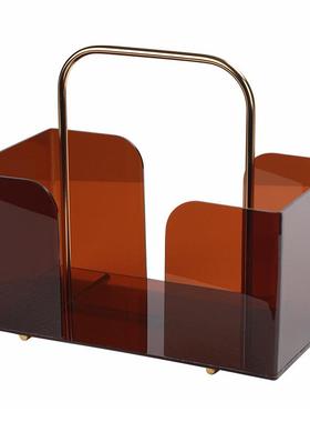 现代简约书架轻奢客厅茶几金属亚克力手提杂志架软装收纳搭配摆件