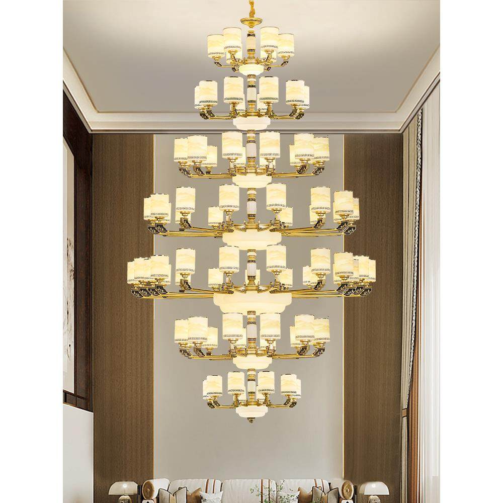 新中式别墅复式楼大吊灯2020年新款客厅餐厅玉石大灯高档家用灯具,家装灯饰光源,智能吊灯,淘宝优惠券,粉丝福利购,淘宝优惠卷