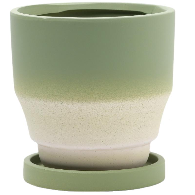 土杂货风渐兰变色橄JXP榄绿陶瓷花气盆创意造型手工陶透蝴蝶绿植