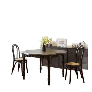 美式餐桌餐桌椅古风轻奢木黑色法式岩板圆桌简约家用小户型饭桌