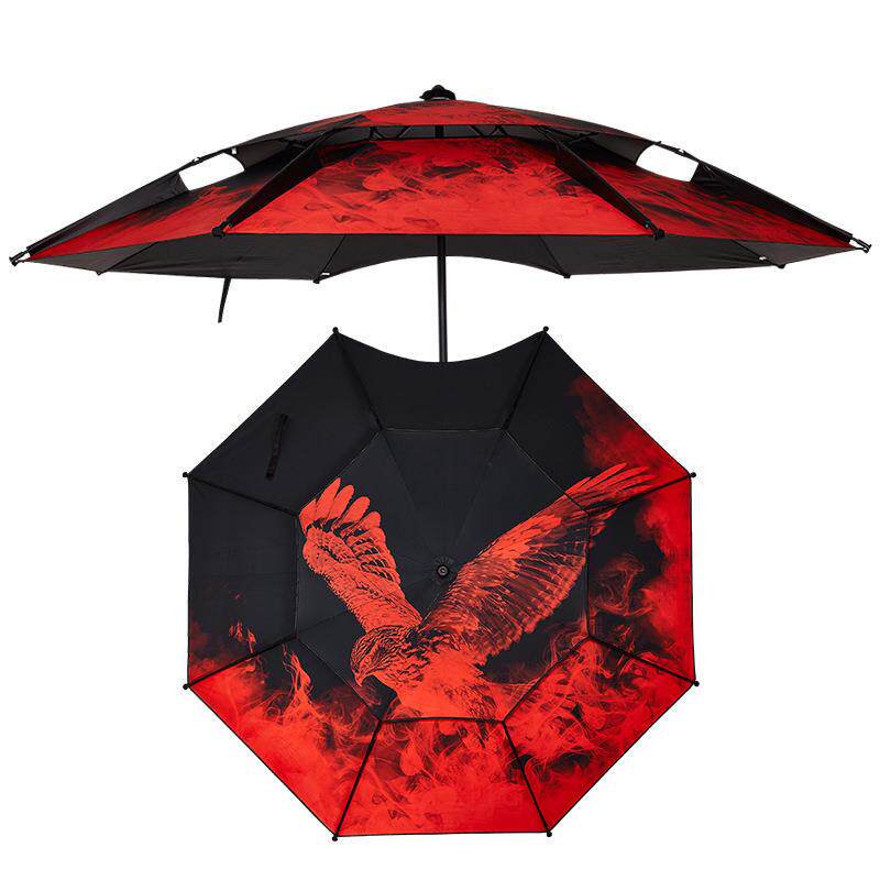 厂家图案印刷2.4米双层加厚钓鱼伞2.2米万向防暴雨遮阳伞钓伞