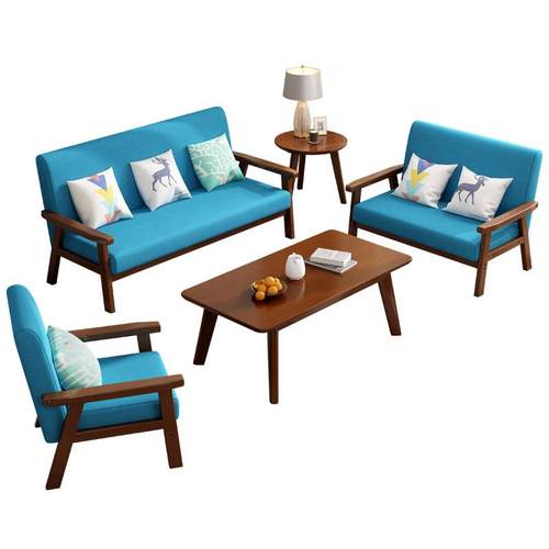 北欧实木沙发简约现代单人椅三人办公室出租房小户型客厅布艺沙发