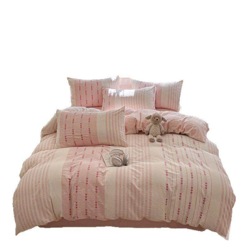 全棉双面色织提花床上四件套秋冬纯棉家用床单粉色被套床笠款,床上用品,床品套件/四件套/多件套,淘宝优惠券,粉丝福利购,淘宝优惠卷