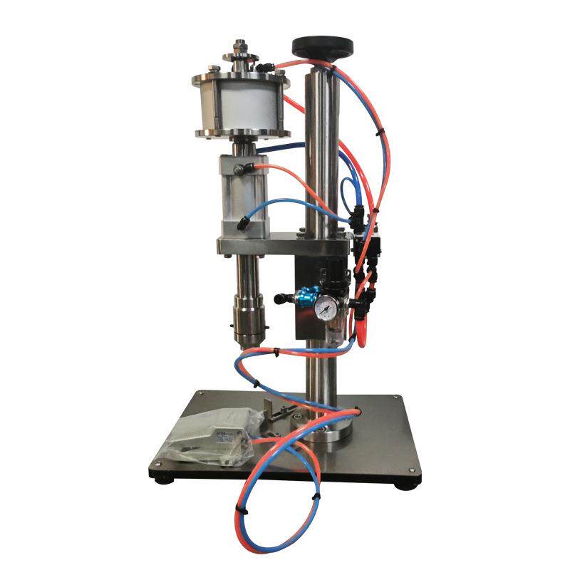 半自动气雾罐封口机气融胶罐密封铝罐抓盖轧口机台板式气动压盖机