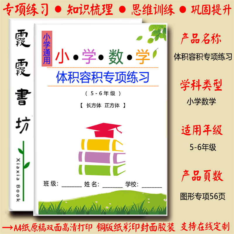 小学数学长方体正方体体积表面积容积五年级上下册练习本专项练习
