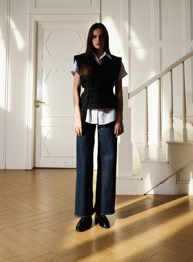 GALASHELLS#0420701 经典原色丝光微喇高腰拖地牛仔裤