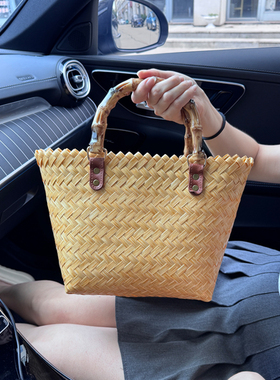 法式彩色手提包手工竹编2026新款草编织托特包包菜篮子包女伴手礼