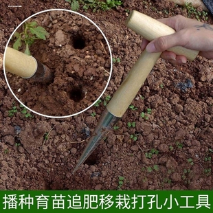 穴盘播种器苗盘大蒜手动育苗播籽器园艺木柄打洞移苗种花种菜铲子