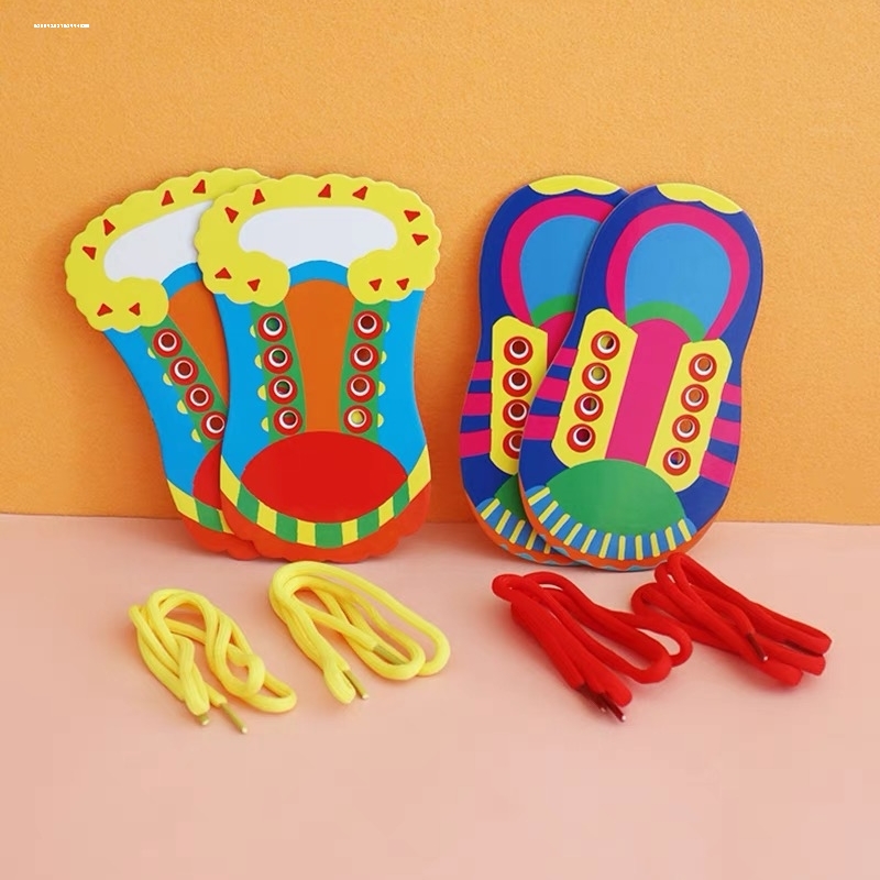 幼儿园区角玩具生活区益智区域自制系鞋带拖鞋穿线教具材料