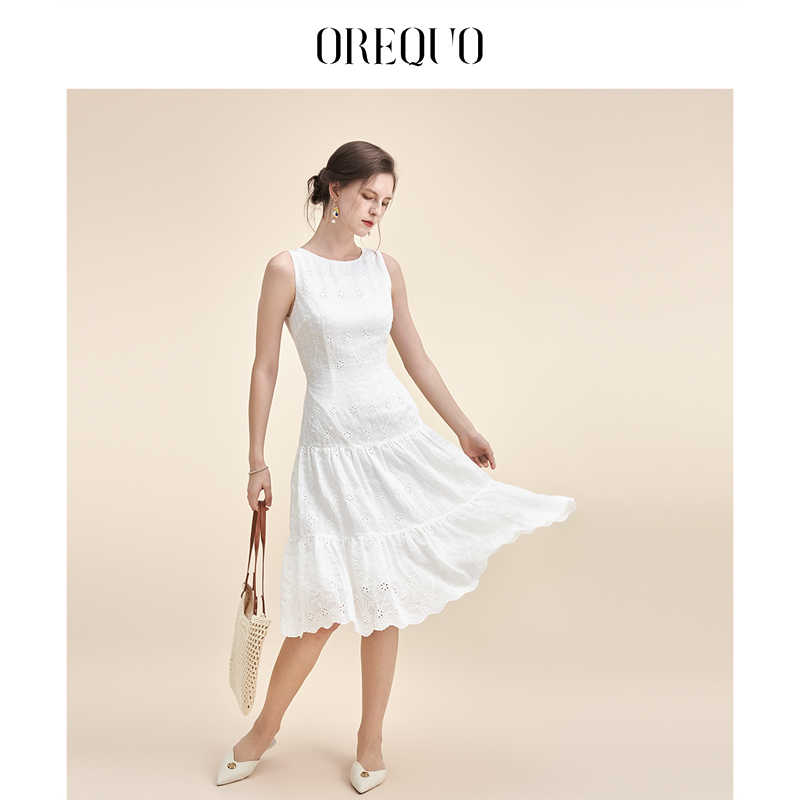 OREQUO HOLIDAY 圣加洛系列蕾丝连衣裙女2026年夏法式轻奢长裙