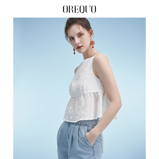 OREQUOHOLIDAY圣加洛系列海边度假蕾丝外穿内搭打底无袖背心上衣