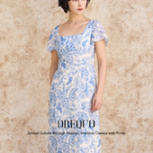 气质长裙 HOLIDAY重磅真丝连衣裙女U领短袖 100%桑蚕丝 OREQUO