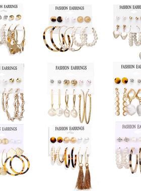 earrings for women earring珍珠圆圈耳针套装6件套压克力耳环