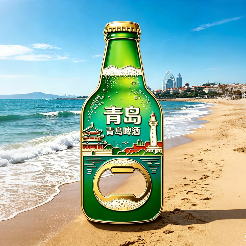 青岛冰箱贴开瓶器青岛啤酒瓶造型金属创意文创旅游纪念品高端装饰